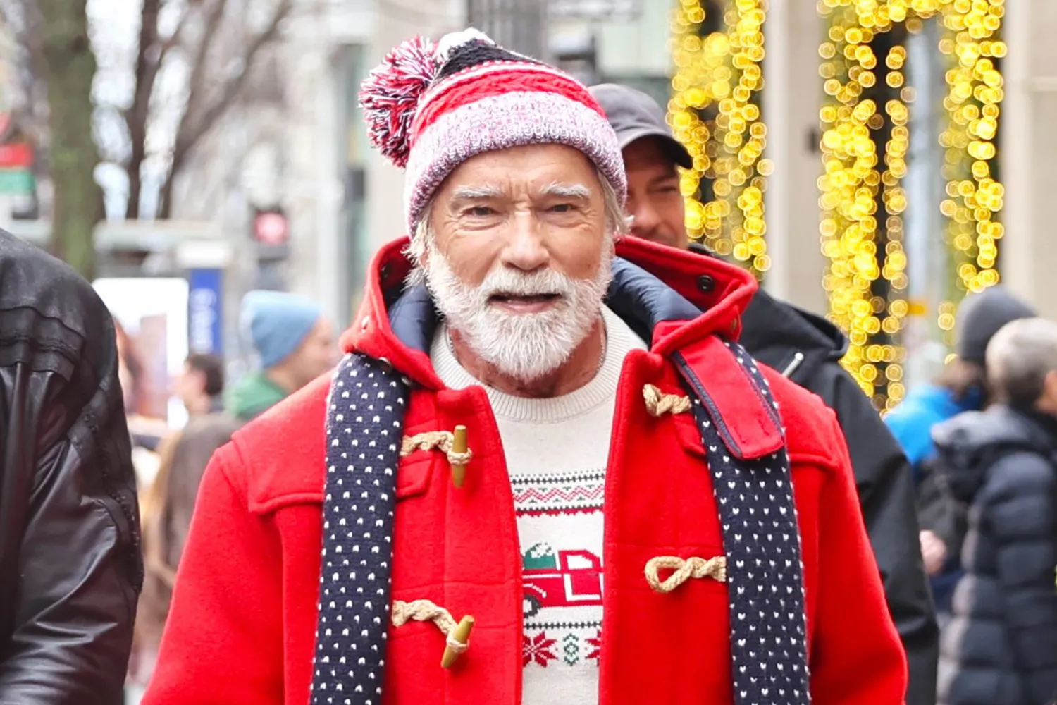 “Terminator” actor Arnold Schwarzenegger is back as Santa Claus in the upcoming holiday movie “The Bag Carrier.